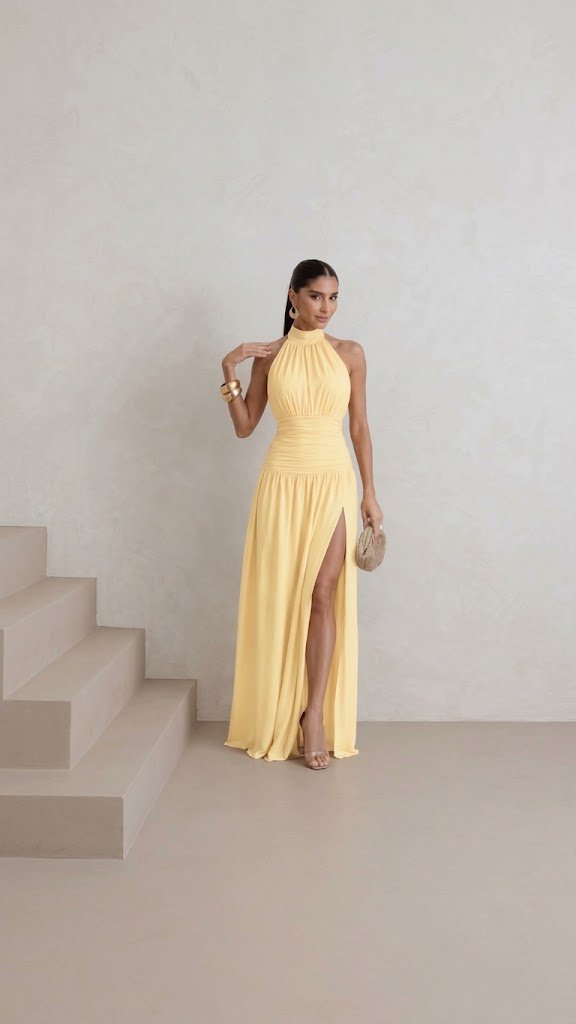 Vestido Longo Frente Única Halter